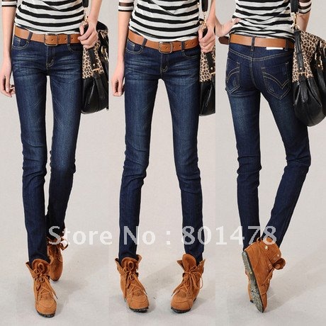 Tight wearing white dark color pencil jeans female trousers Q6609