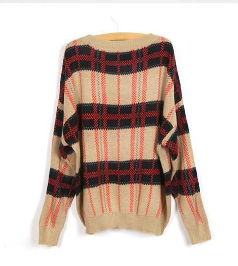 Time 2012 hot-selling vintage loose pullover sweater big check plus size sweater basic shirt