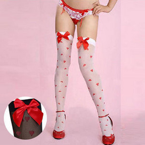 Tiptoe transparent bow heart ossan stocking barreled over-the-knee socks