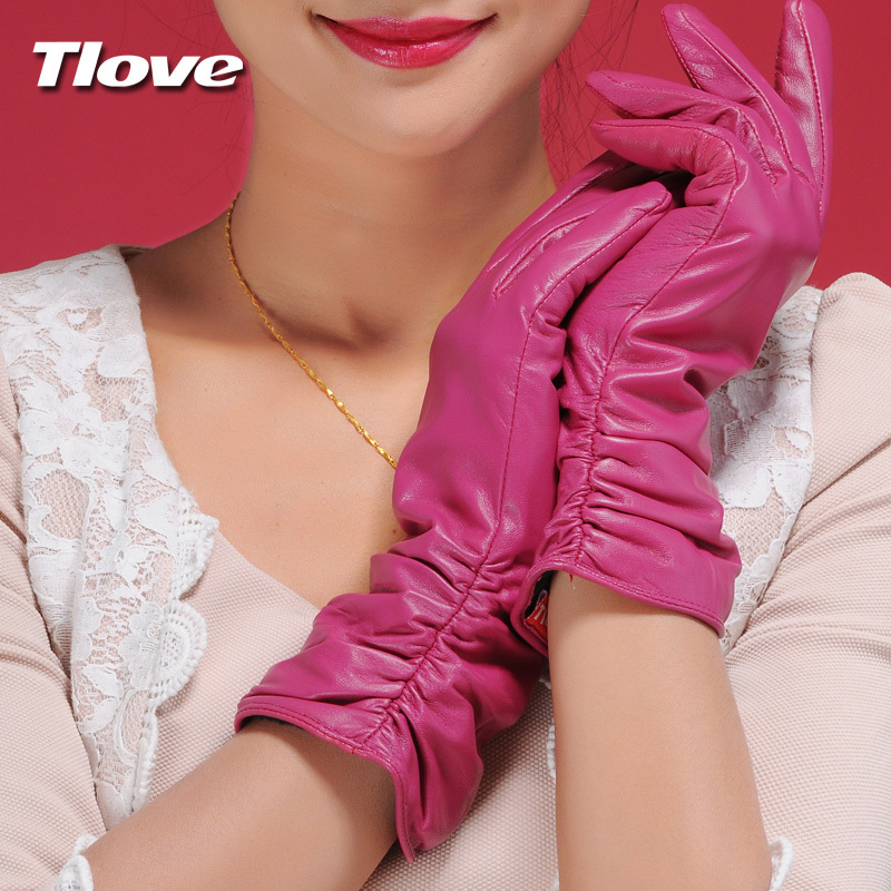 Tlove colorful women's gloves thermal genuine leather medium-long thickening fashion sheepskin gloves hot-selling