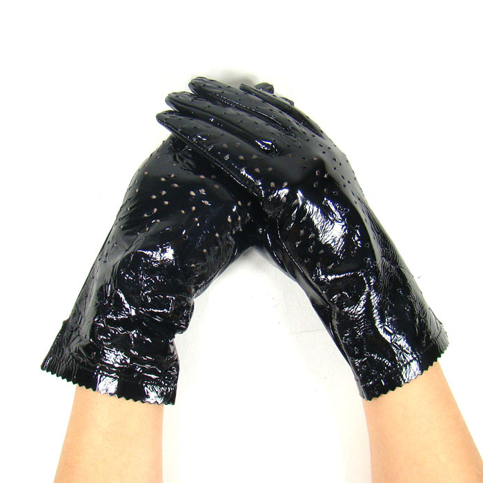 Tlove fashion sexy women's patent leather mesh medium-long genuine leather gloves breathable hole sheepskin