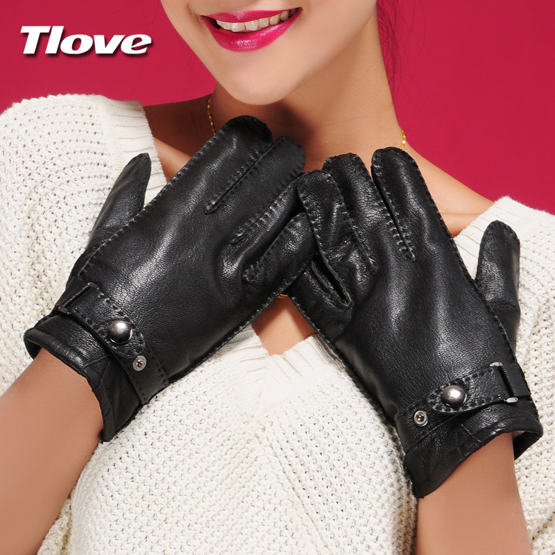 Tlove genuine leather gloves male female lamb's thickening fur one piece deerskin sheepskin gloves winter thermal