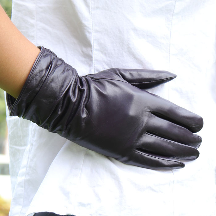 Tlove sheepskin genuine leather gloves women's autumn and winter thickening thermal smoke women's leather gloves