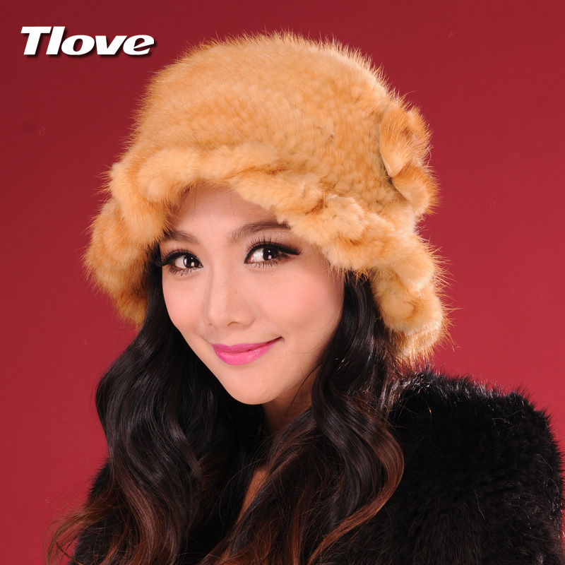 Tlove women's mink hair bucket hat cadet cap women's fur hat winter thermal