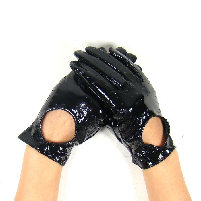 Tlove women's patent leather women's genuine leather gloves sheepskin breathable hole gloves