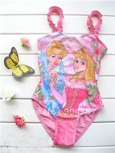 Toddler Baby Kid Girl  Princess Piece Swimsuit Pink Shoulders Swimwear