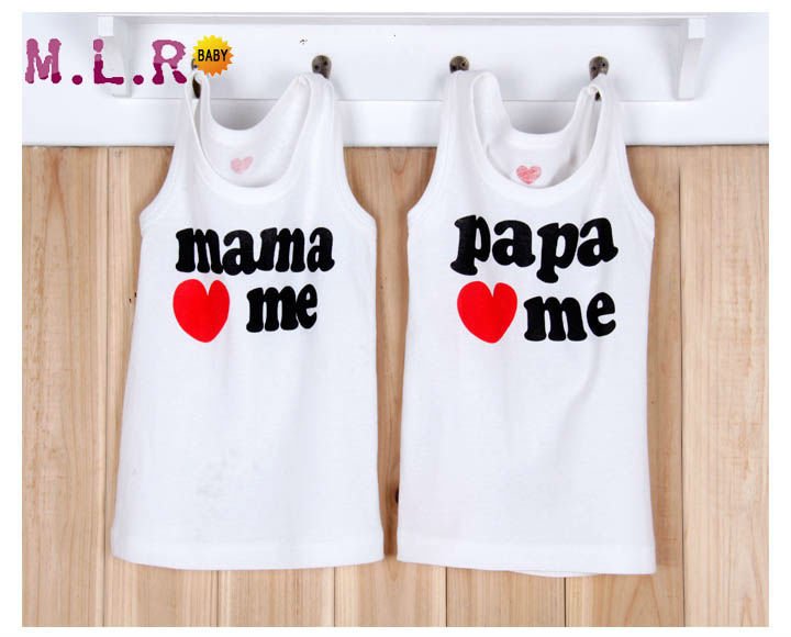 toddler girls boys tank top 100cotton fit 1-4years babys tank top 2pcs/lot one MAMA one PAPA 3521 free shipping