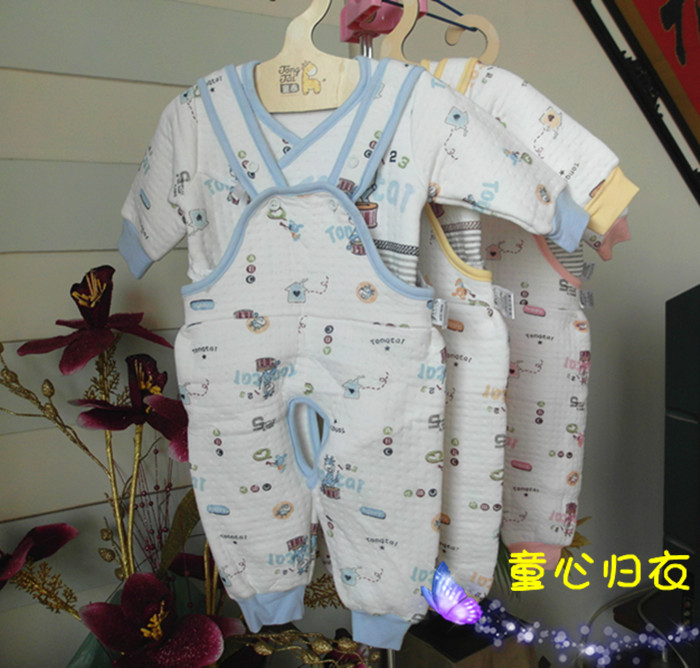 TONGTAI 12 1401 male girls clothing kimono top bib pants thickening baby thermal underwear set