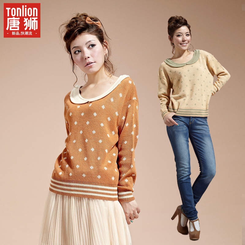 TONLION spring and autumn female cutout sweater pullover sweater female short design