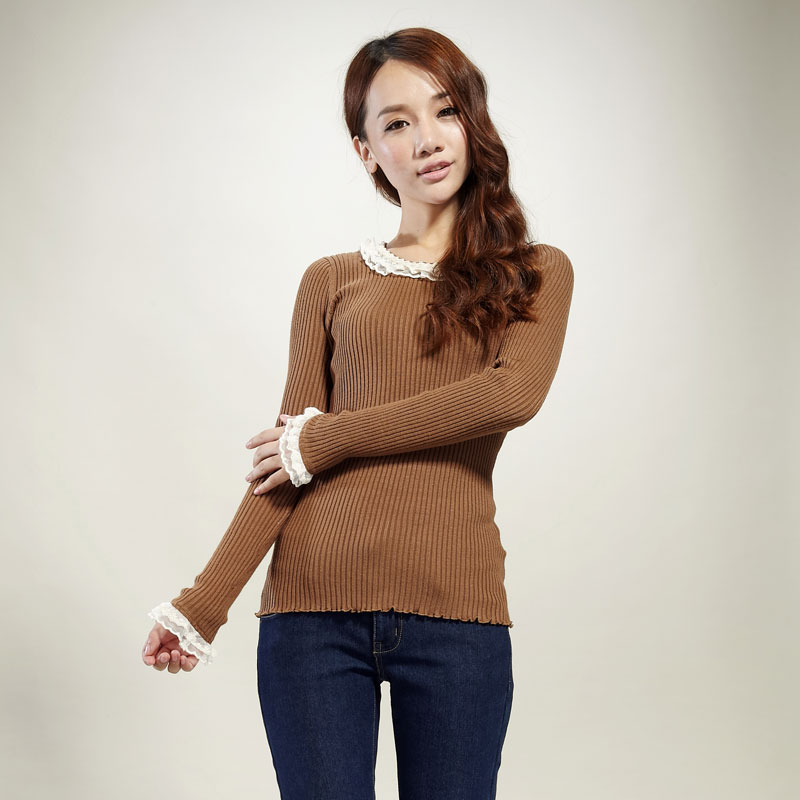 TONLION winter new arrival female long-sleeve lace slim sweater female