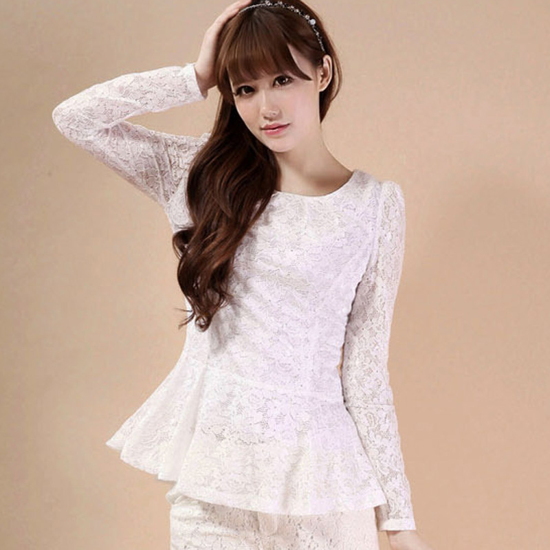 Top Blouse Shirt   women's plus size lace low collar basic  female long-sleeve top chiffon  slim