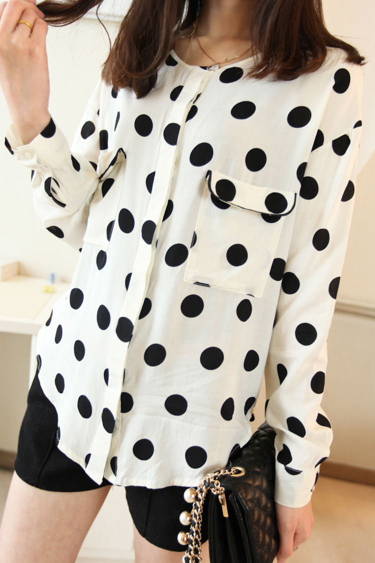 Top Blouses    all-match dot fabric shirt o-neck loose shirt SY299