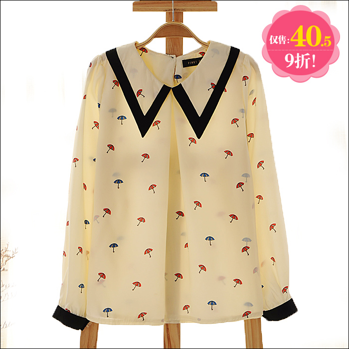 Top Blouses S5641   turn-down collar umbrella pattern loose long-sleeve chiffon shirt female SY299
