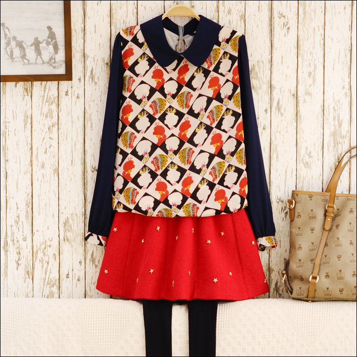 Top Blouses S5665   fashion doll turn-down collar pullover long-sleeve chiffon shirt female SY299