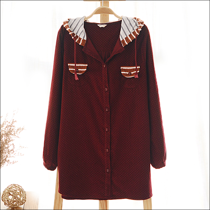 Top Blouses S5733  corduroy medium-long  loose with a hood shirt female SY299