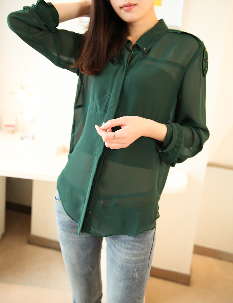 Top Blouses     small fashion brief OL outfit chiffon shirt fashion solid color vintage shirt SY299