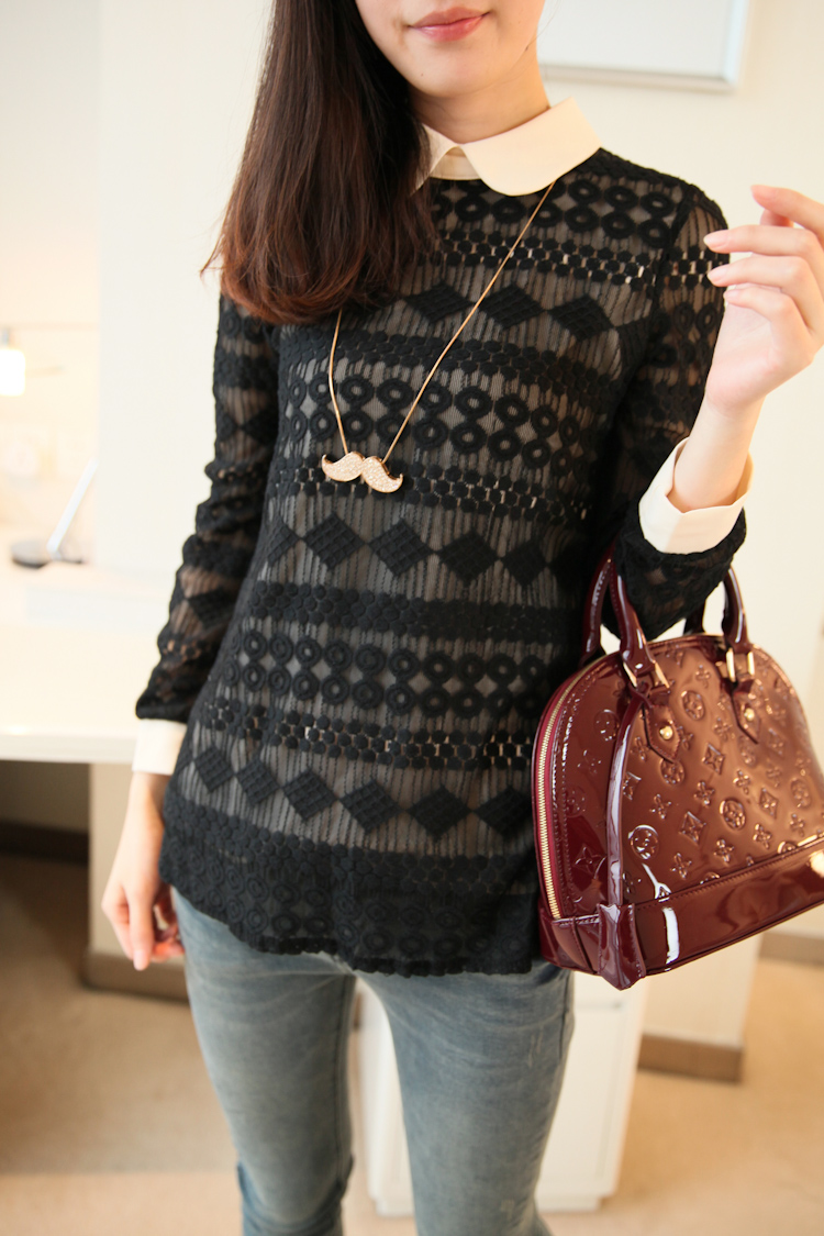 Top Blouses    two ways lace gentlewomen fresh shirt chiffon shirt cute shirt SY299