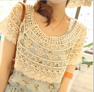 Top Blouses Vintage all-match lace cutout handmade crochet cape cloak vest crochet shirt false collar A5