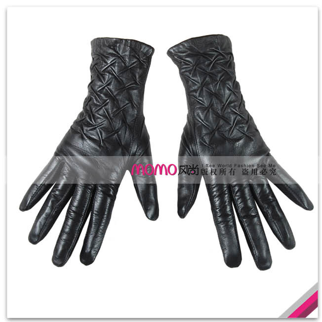 Top cross pleated women's suede genuine leather gloves l016nq