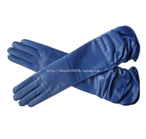 Top design suede long pleated women's genuine leather gloves fashion star repair