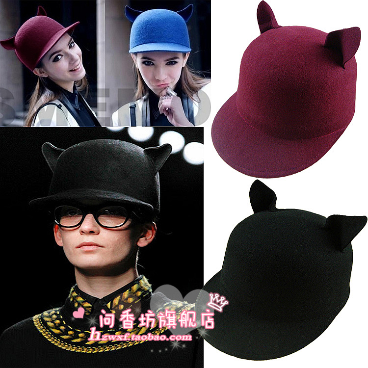 Top Fashion High Grade street style Wool hat small little demon cat ears pure woolen Beanies cap free shipping