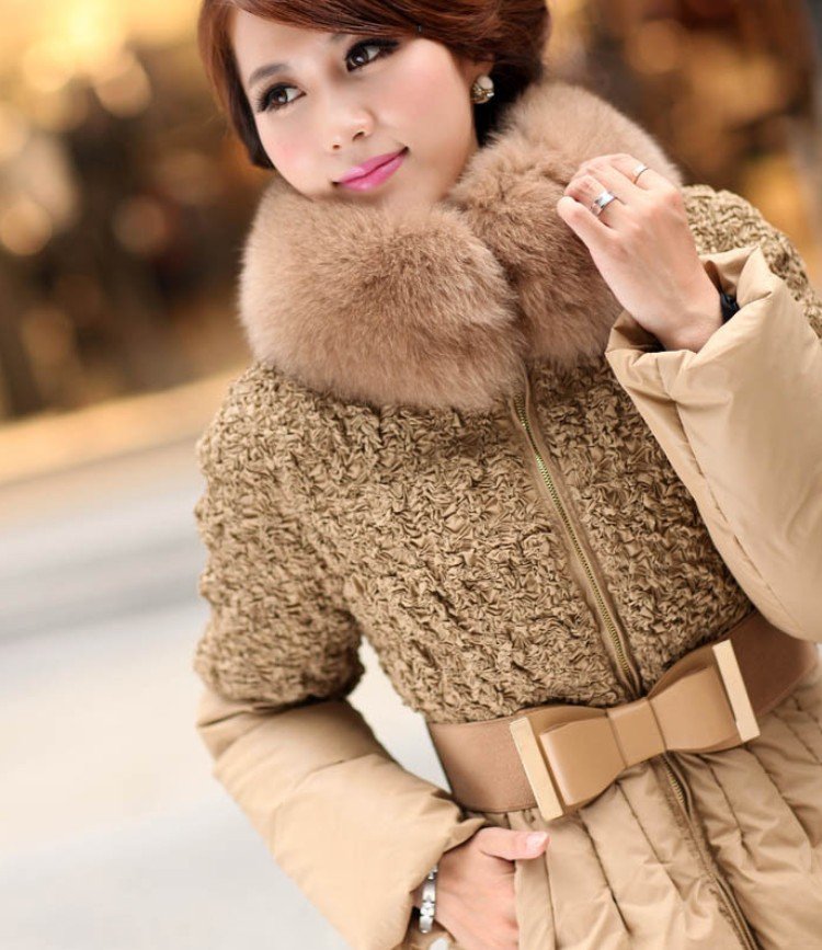 Top fashion nice quality white down jacket with fox big fur collar ,Original brand solid winter jacket
