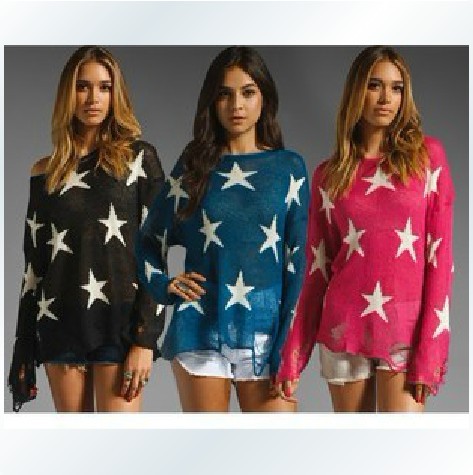 top Fashion wildfox couture seeing stars punk hole loose sweater  black pink blue begie  freeshipping