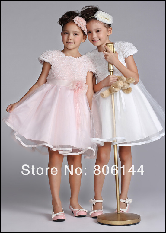 Top Grade Kids Luxury Cap Sleeve Appliques Flower Girl Formal Dress Children Party/Pageant/Costume Princess Dress JF602