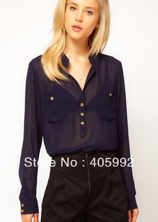 Top grade new arrival brief v-neck design blouse in 3 sizes,high quality of chiffon&georgette,fashion,soft handle,comfortable
