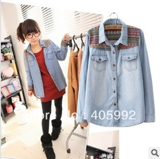 Top grade new arrival casual embroidery design blouse in 2 colors, high quality of denim&spandex, stretchable,fashion,casual