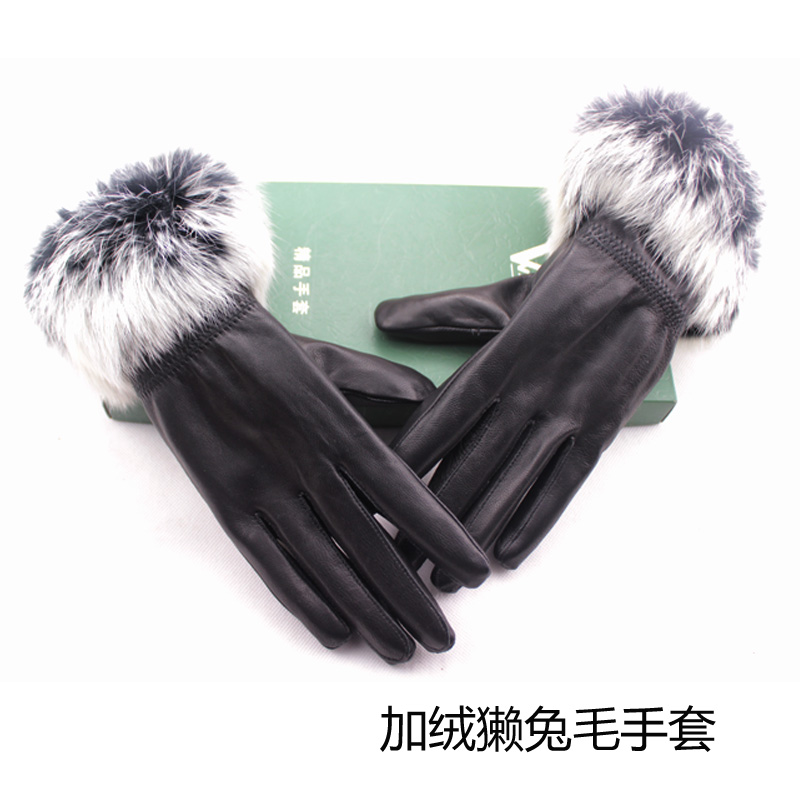 Top Grade Sheep Skin Genuine Leather Fashion/Modern Style Women's/Female Thickening Thermal Finger Gloves Free Shipping ST18