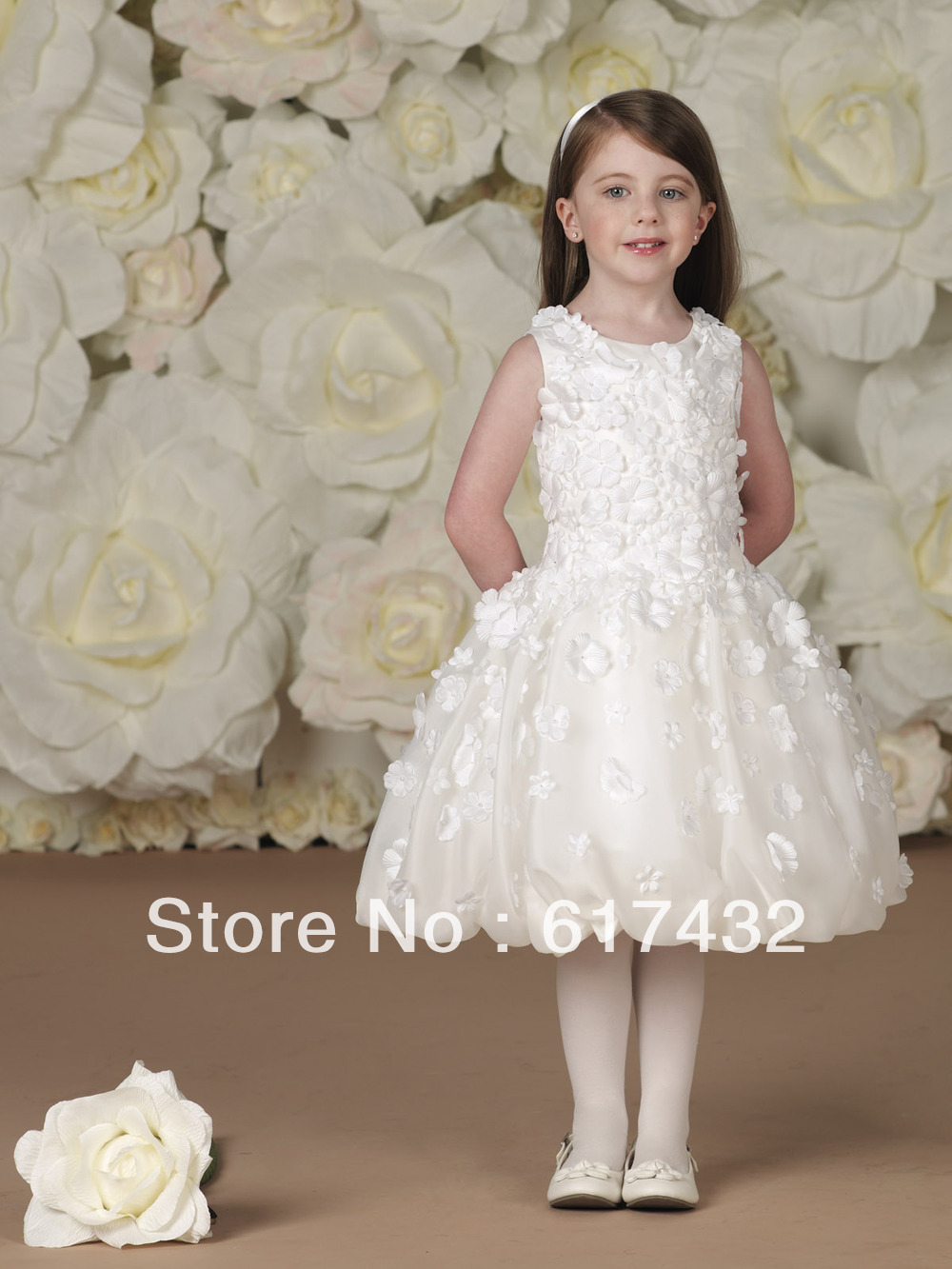 Top Online Ball Gown Sleeveless Knee Length Applique Taffeta Flower Girl Dress Lovely