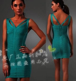 Top Quality Elastic knitted HL Bandage Dress Ladies Strap Green Homecoming Celebrity Dress