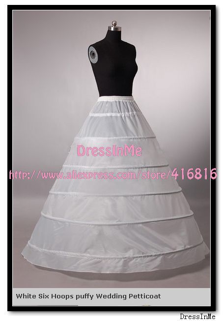 Top Quality Free Shipping White Six Hoops Wedding Petticoat Elastic Waist Underskirt Puffy Bridal Crinoline Free Size