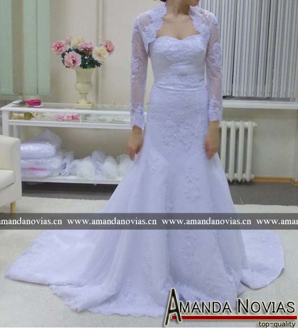 Top-quality long sleeve lace bridal bolero dot net lace