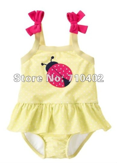 Top quality Lovely embroidered ladybug styling children's swimwear girls swimsuit bikini sz 80-90-100-110-120 5pcs/lot