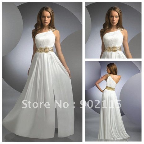 Top Quality One Shoulder Split Front A-Line Cheap White Sexy Evening Dress