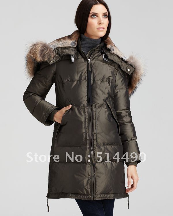 Top Quality PJS  Long Bear-Women Down Coat Fur Hood Collar