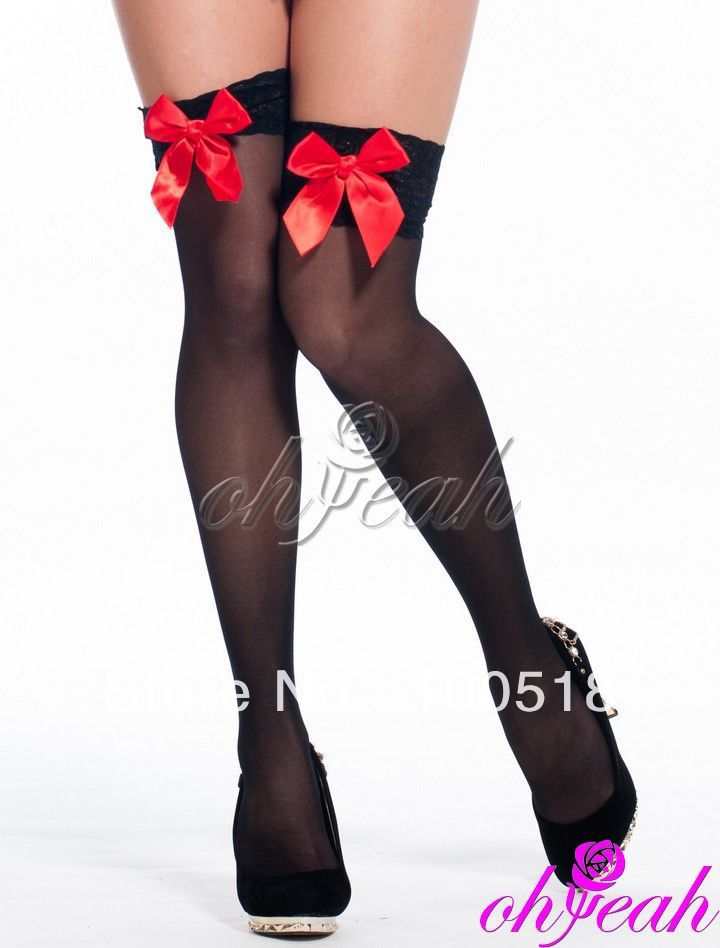Top Quality With Red Bowknot Sexy Stocking Elastic Well Suspender Pantyhose 2015 Ohyeah lingerie