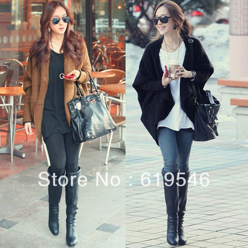 Top Quality Women's Batwing Cape Poncho Knit Loose Tops Ladies Cardigan Sweater Coat 2 Color Free Shipping