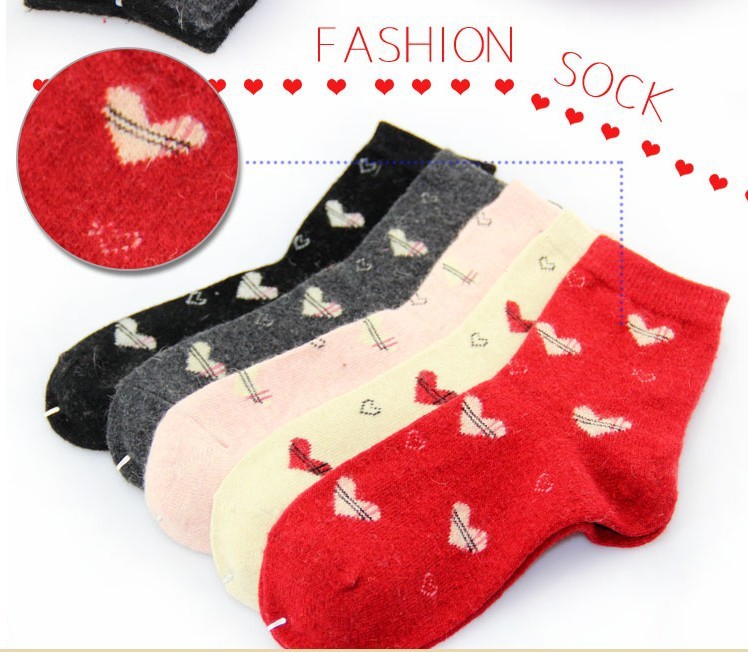 Top Quality woolen thick sock for woman warm winter fashion sock love design 5design mixed  20 pairs/lot Free Shipping