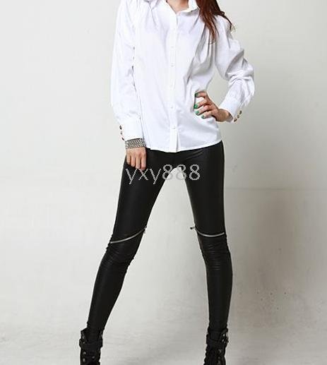 Top seller Punk leather knee zipper leggings 20pcs zipper can open