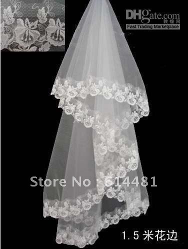 Top Selling Free Shipping Princess White One Layer Long 1.5M Lace Elegant Fairy Wedding Bridal Veil 2012