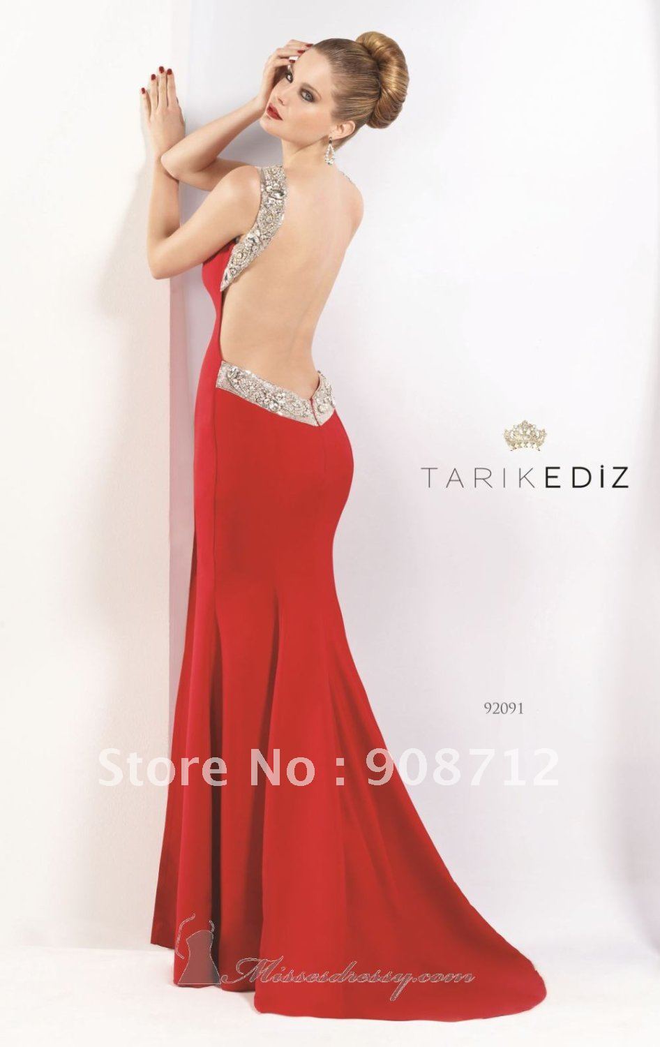 Top Selling ! Mermaid Sleeveless V-neck Satin Sexy Evening Dress 2012 , Party Dress with Beaded Embelishments and Open Back