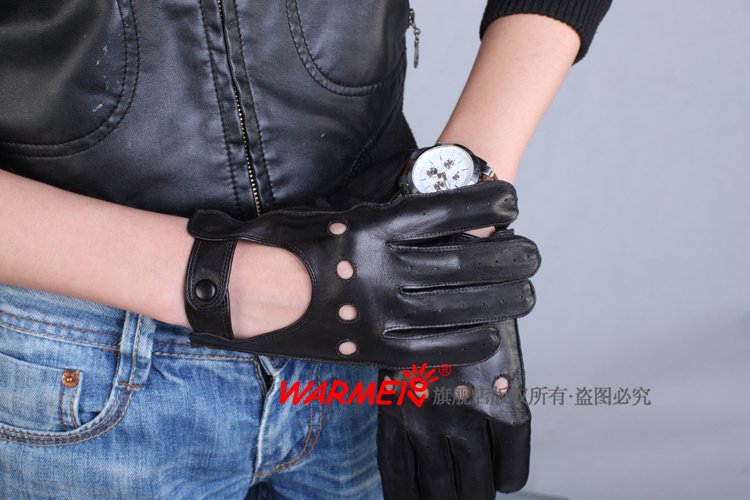 Top sheepskin cutout women's genuine leather gloves l117w