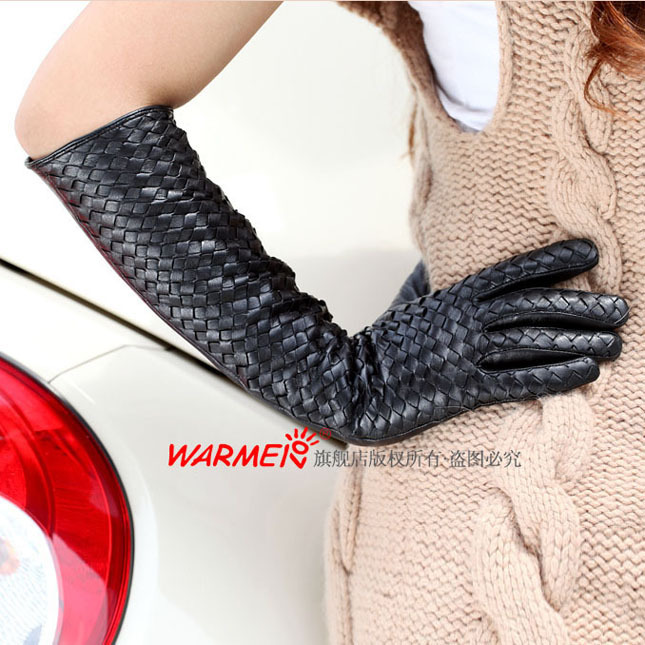 Top sheepskin women's sunscreen long design genuine leather gloves l108nn