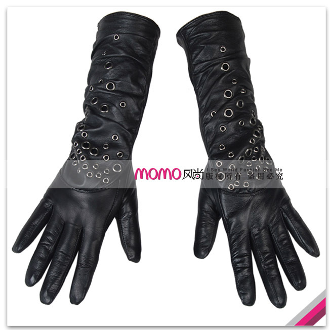 Top sheepskin women's thermal medium-long genuine leather gloves l103nq