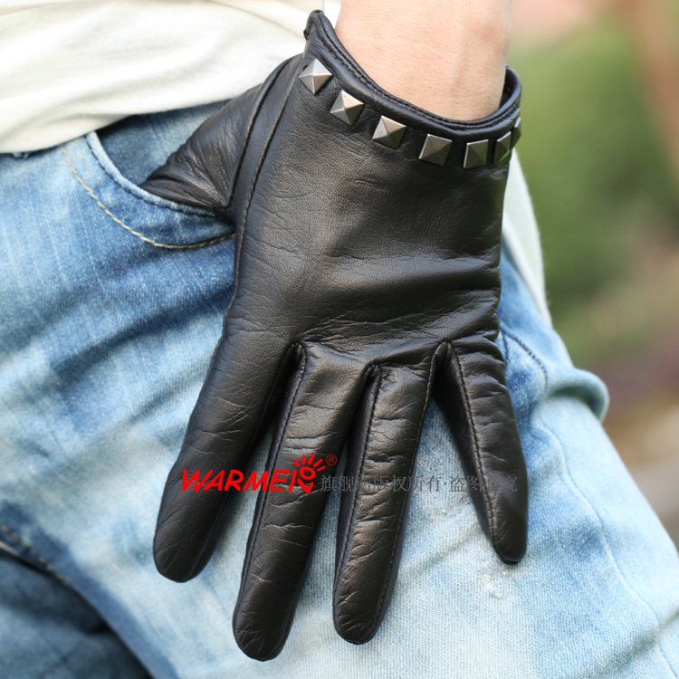 Top sheepskin women's thermal rivet genuine leather gloves l096nn