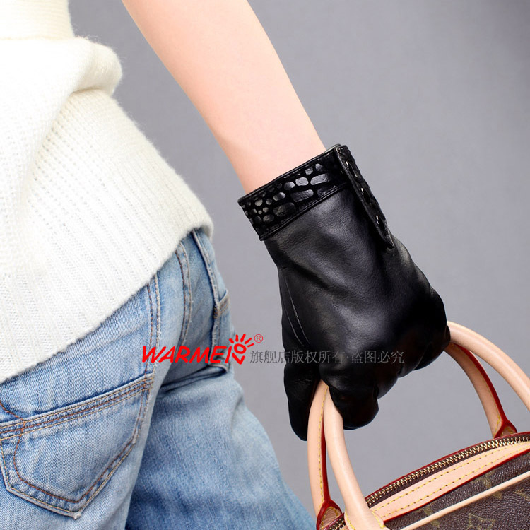 Top sheepskin women's thermal short design genuine leather gloves l113nc
