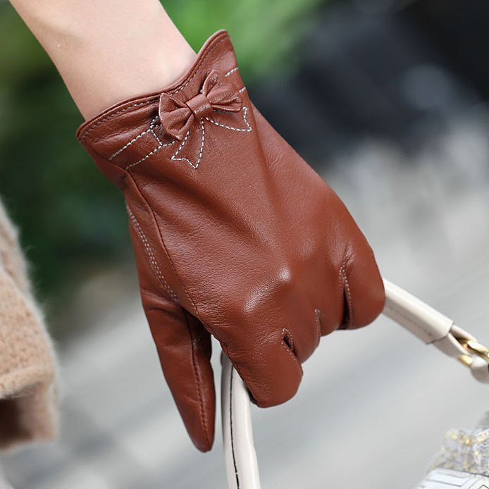 Top sheepskin women's winter thermal short design genuine leather gloves l101p